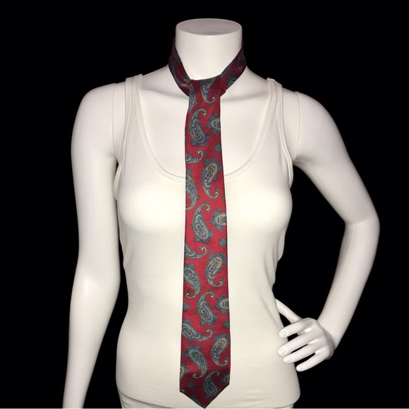 Vintage Red Paisley Pattern Christian Dior Necktie - Picture 1 of 7